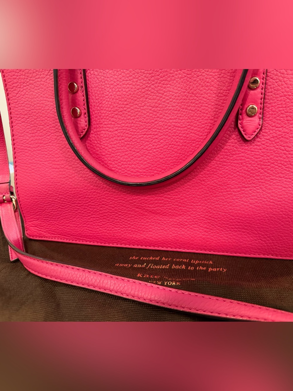 Kate Spade Mulberry Street Lise Ruby Pink Pebbled Leather Satchel Bag w Dust Bag - Picture 3 of 13